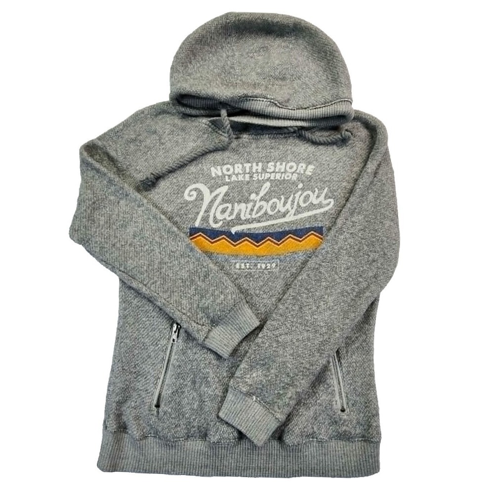Techstyles Naniboujou Lake Superior Hoodie Gray Womens Medium Zipper Pockets
